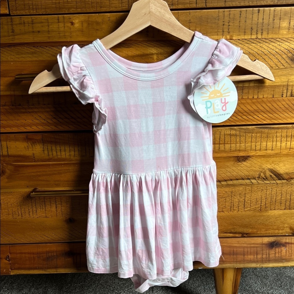 NWT Little Sleepies Pink Gingham Ruffle Baby Romper Dress